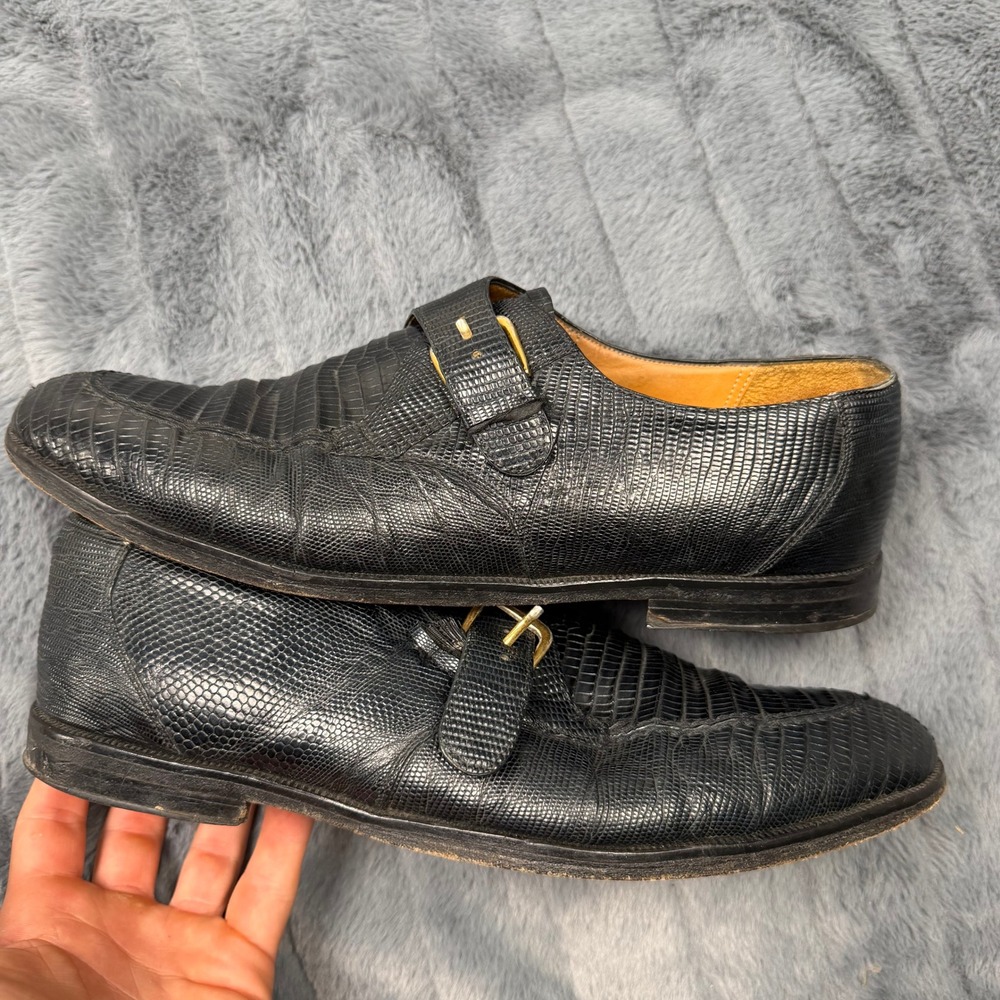 Mezlan Marino Mens Navy Blue Lizard Monk Strap Dress Shoes Made in Spain 9.5